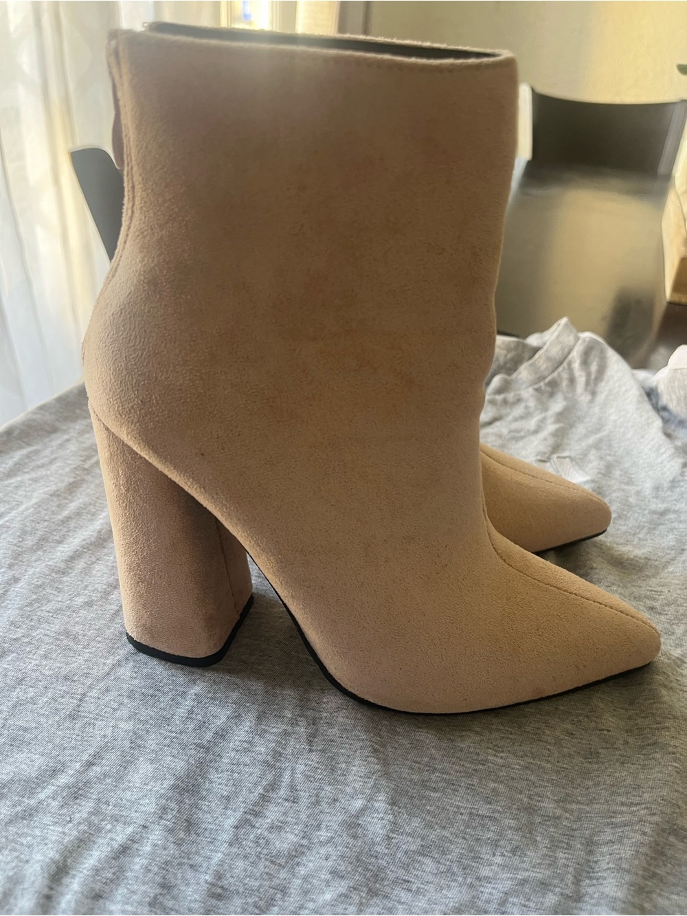 Fashion Nova Beige Block Heel Ankle Boots